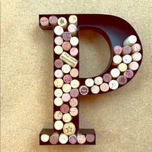 Large black wall hanging wine cork holder letter P